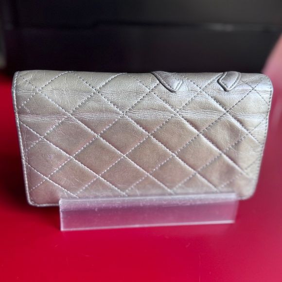 CHANEL Cambon Quilted Metallic Silver Long Bifold Wallet w/ COA in EUC - Picture 3 of 15
